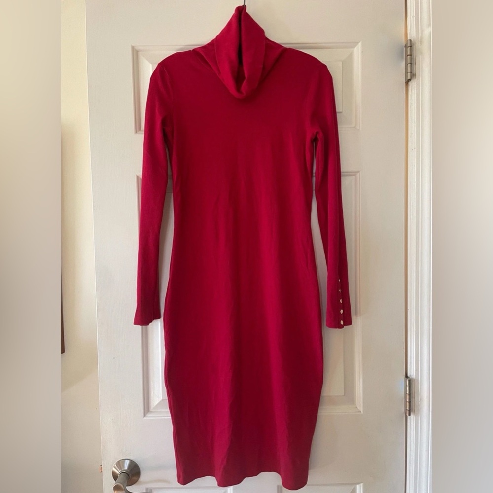 Ralph Lauren Womens Solid Red Bodycon Sweater Dress, 4. Gorgeous Button Detail